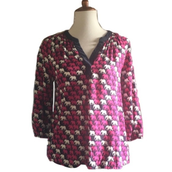 Crown & Ivy Elephant Lightweight Split Neck Top - Picture 2 of 8